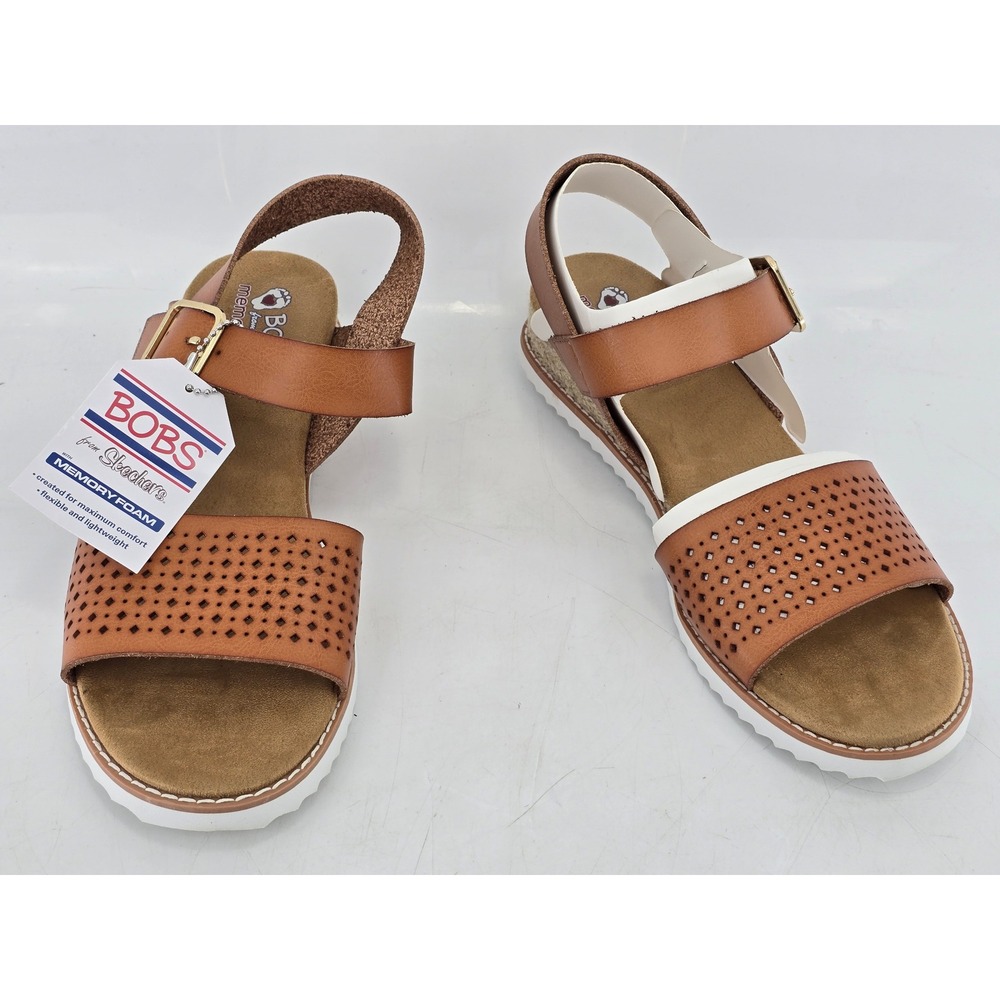 Skechers Bobs Desert Kiss Sandals Womens 9.5 Luggage Brown Perforated -New